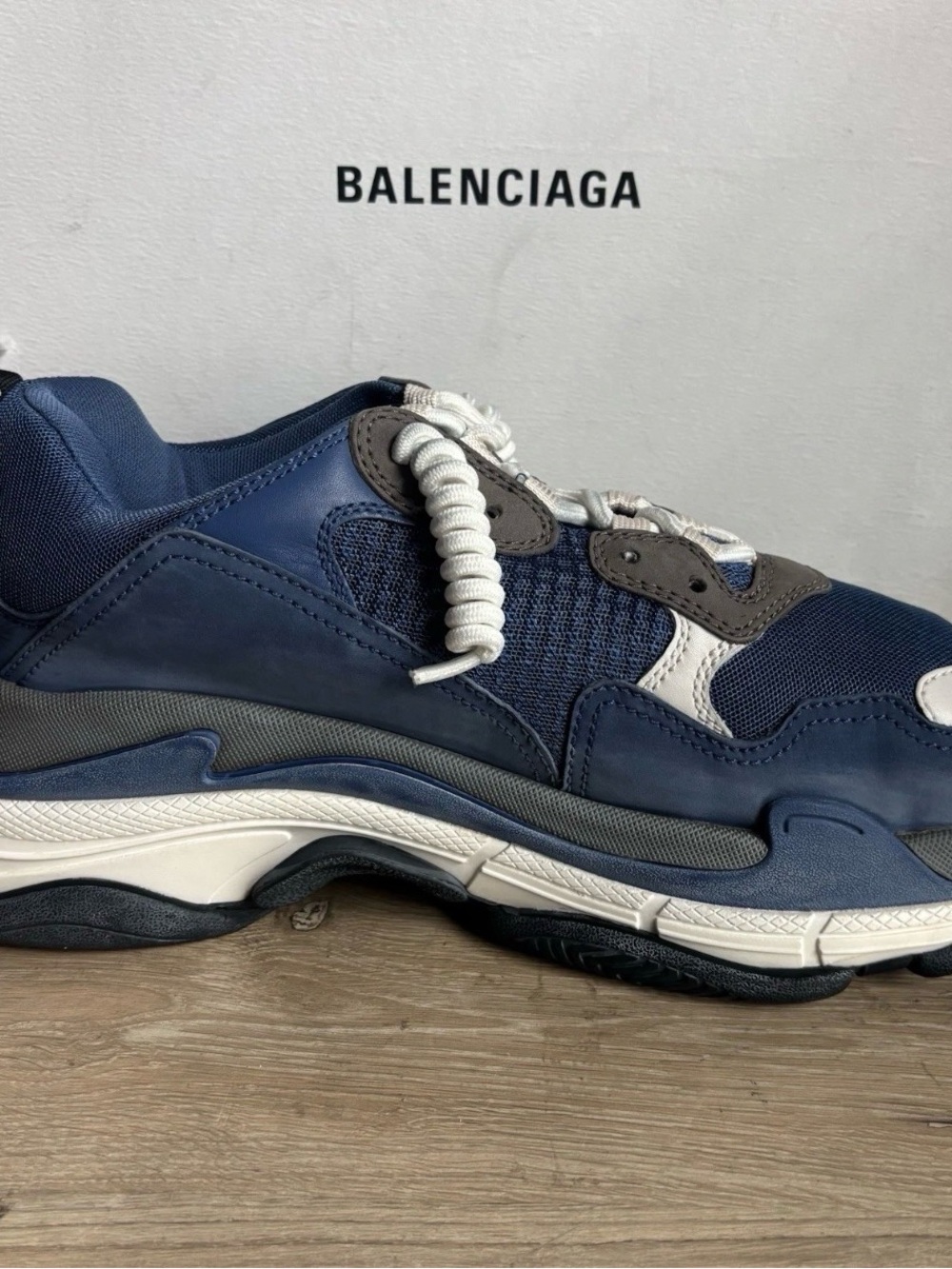 Balenciaga 'Triple S' Navy Blue Curly Lace Low Top Sneakers Sz 11 - Picture 5 of 13
